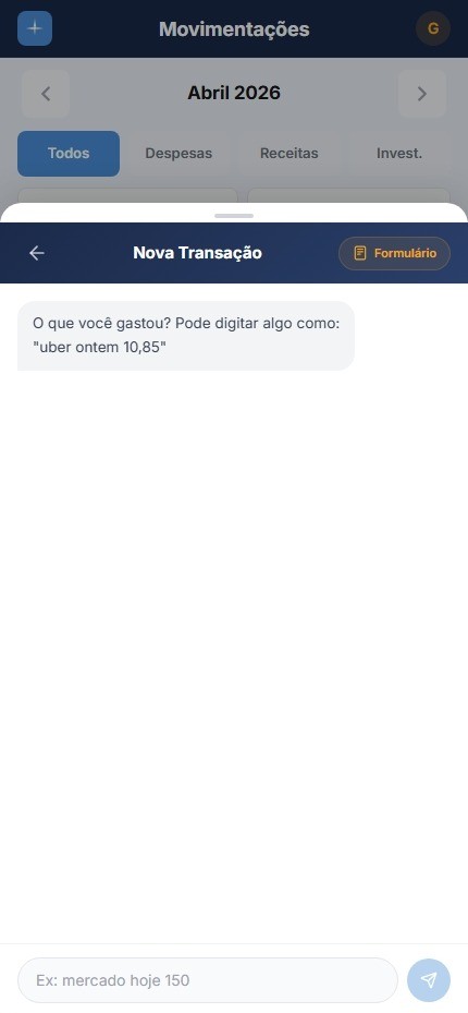 Tela de nova transação por chat